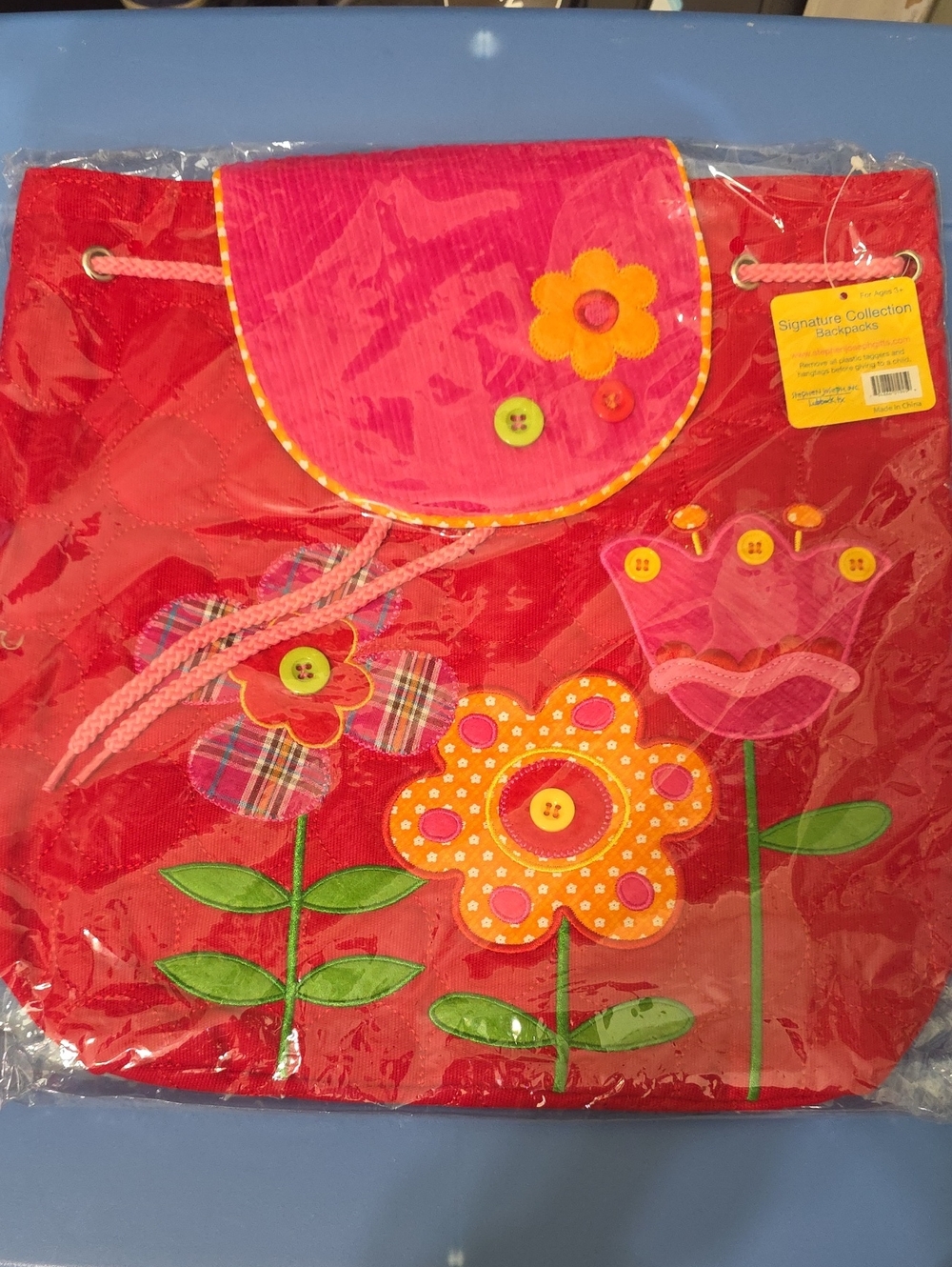 Stephen Joseph Red Floral Drawstring Backpack